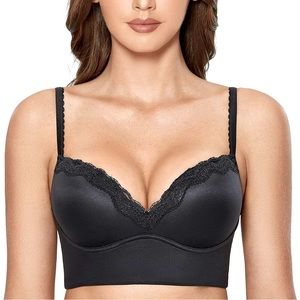 -Dobreva black longline bra with lace trim 36D